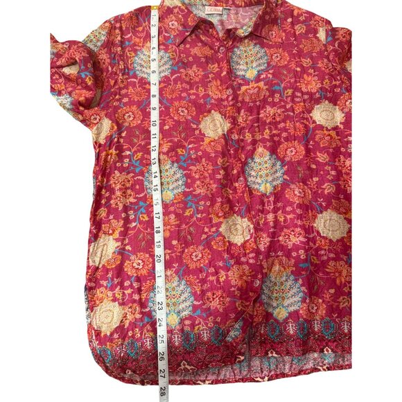 Cienna Womens Top Button-Up Silk Long Sleeve Red Floral Boho Size M - Picture 8 of 8